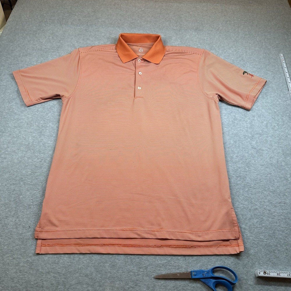 Turtleson Tour Performance Mens Polo Shirt Orange‎ Stripe Size M